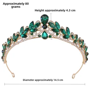 Detail view of emerald bridal crown with dimensions 4.3cm height and 14.5cm diameter