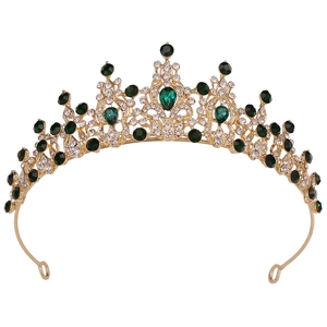 Elegant gold bridal tiara with sparkling emerald crystals and diamonds for wedding parties