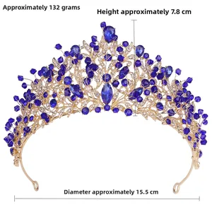Paramètres de taille détaillés de la couronne dorée avec cristaux bleus et larmes