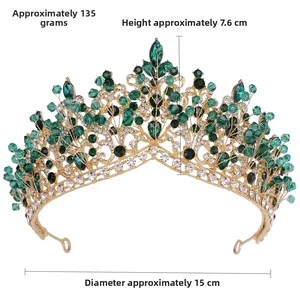 Detailed close-up showing 15cm diameter and 7.6cm height of the emerald gold bridal tiara