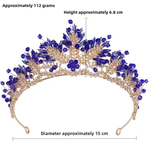 Spécifications de taille détaillées pour le diadème de mariée avec cristaux bleus et feuilles