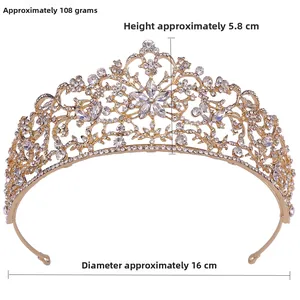 Détail de la couronne de mariée dorée avec dimensions 16cm diamètre et 5.8cm hauteur