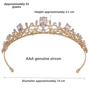 Détails de couronne de mariée dorée avec zircons AAA en motif de pétales de vigne