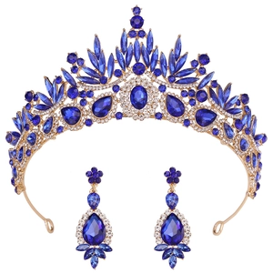 Baroque Vintage Leaf Crystal Bridal Crown Rhinestone Wedding Tiara Luxurious Court Queen Headpiece Earrings Jewelry