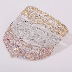 Ensemble de couronnes de mariée baroques or, argent et rose avec strass AB