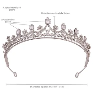 Macro detail of elegant bridal tiara crown featuring AAA cubic zirconia and silver plating