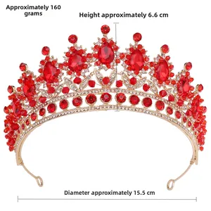 Detail of red crystal bridal crown with leaf pattern: 6.6cm height, 15.5cm diameter