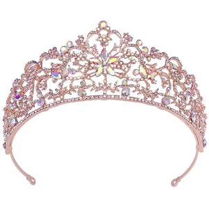 Luxueuse Couronne de Mariée en Alliage Strass Fleur Baroque Tiara de Mariage pour Femmes Or Argent Or Rose Accessoires de Cheveux