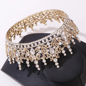 Baroque golden bridal crown with sparkling rhinestones for weddings and formal events