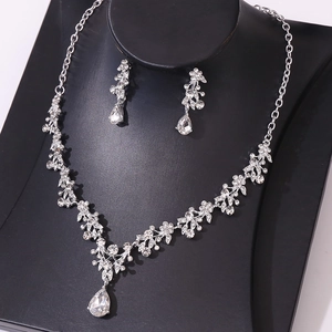 Elegant bridal jewelry set with sparkling rhinestone V-neck necklace and teardrop earrings