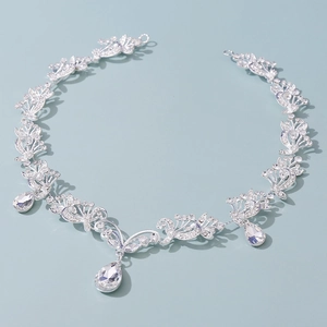 Vintage Silver Plated Alloy Rhinestone Bridal Headband With Water Drop Crystal Pendants For Wedding Party Women Jewelry