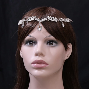 Floral silver bridal headband with crystal vine design and water drop pendants