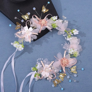 Handmade Bridal Flower Headband Artificial Pearl Butterfly Wedding Hair Accessories Women Girls Romantic Floral Elegant Headpiece