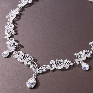 Elegant bridal hair band with floral crystal rhinestones and water drop pendants