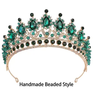 Vintage Alloy Crystal Crown Tiara For Women Baroque Leaf Design Wedding Bridal Hair Accessory With Rhinestones Party Jewelry