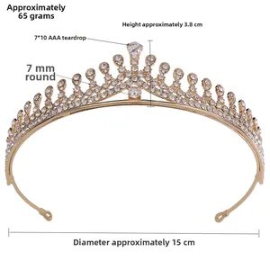 Detailed view of gold bridal crown with AAA white zircons and side fixing holes