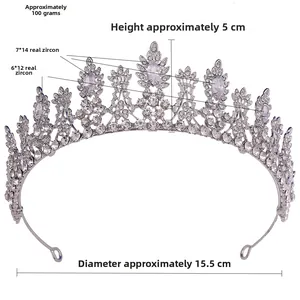 Détails de couronne de mariée en zircon montrant 100g et 15,5cm de diamètre