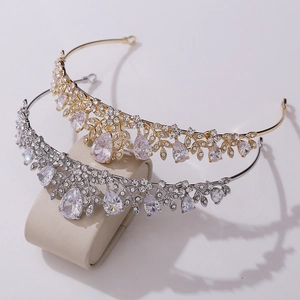 Leaf bridal crown with AAA cubic zirconia in gold and silver leaf headband design