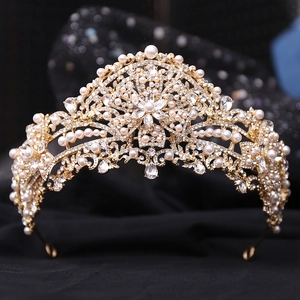 Lussuosa Corona da Sposa in Lega con Perle Artificiali e Strass Elegante Tiara Vintage per Donna Gioielli per Capelli per Matrimonio Compleanno Festa