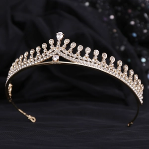 Elegant gold bridal tiara with AAA cubic zirconia crystals for weddings and formal events