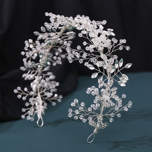 Fascia per Capelli Sposa in Cristallo Fatto a Mano Argento Foglia Fiore Perla Artificiale Strass Accessori Capelli Matrimonio