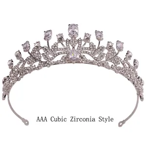 Luxury Alloy Zircon Leaf Bridal Crown Vintage Gold Silver Rhinestone Wedding Tiara For Women Pageant Party Hair Accessories