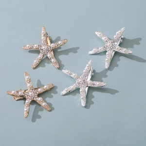 Starfish bridal hair clips with pearls and rhinestones on gold and silver bases