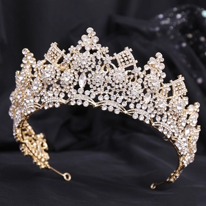 Luxueuse Couronne de Mariée Européenne en Strass Coiffe en Alliage et Cristal Diadème de Mariage pour Femme Fête Accessoires Cheveux
