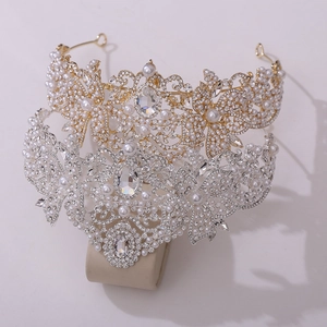 Couronnes de mariée élégantes en or et argent avec perles et strass de luxe