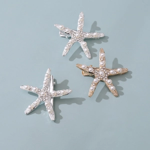 Starfish bridal hair clips with pearls and rhinestones in gold and silver finish