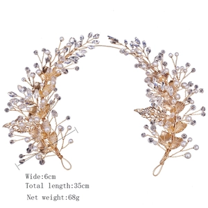 Detailed view of handmade bridal hairband showing 35cm length and 6cm width dimensions