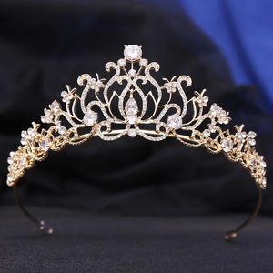 Elegant gold lotus tiara with sparkling AAA cubic zirconia for wedding bridal hair accessory