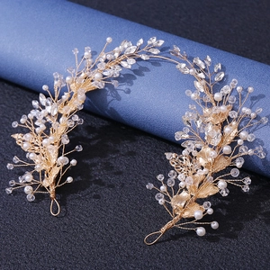 Handmade Bridal Hair Vine Gold Silver Alloy Leaf Rhinestone Artificial Pearl Headband Hair Accessories For Wedding Women Jewelry