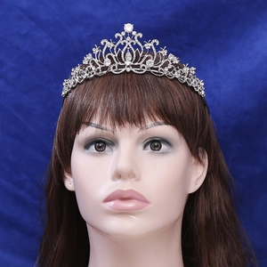 Silver lotus bridal crown with sparkling AAA zircon and baroque vine patterns on model head