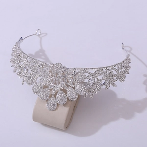Elegant silver peacock alloy bridal crown featuring sparkling crystal rhinestones for weddings