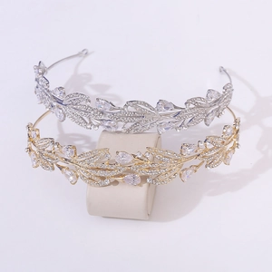 Elegant gold and silver bridal leaf crowns with zircons for wedding hair accessory set