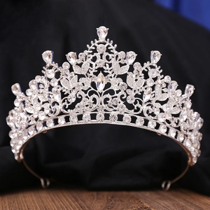 Luxury bridal tiara with sparkling crystal rhinestones in silver-toned alloy crown design
