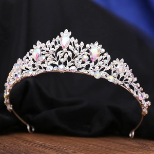 Elegant silver Baroque crown with AB waterdrop rhinestones for bridal wedding hair jewelry