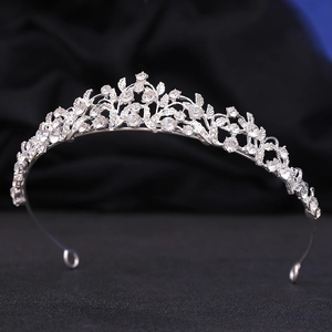 Elegant bridal tiara with silver floral design and crystal rhinestones for wedding