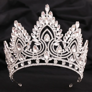Luxury silver bridal tiara with sparkling crystal drop stones and intricate pageant design