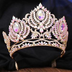 Diadème de mariée luxueux plaqué or avec strass AB irisés pour les concours de beauté
