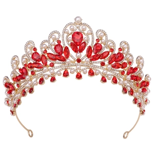 Luxury Alloy Crystal Bridal Crown With Artificial Pearls And Rhinestones Vintage Baroque Tiara Headpiece For Wedding Party Birthday