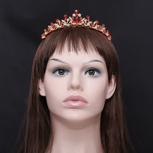 Elegant gold bridal tiara with red and white crystals for weddings and special parties