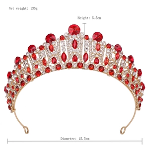 Detailed view of Baroque bridal crown with dimensions: 15.5cm diameter and 5.5cm height