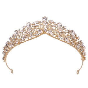 Tiara de Corona Nupcial de Aleación Barroca con Diamantes de Imitación para Mujer Accesorios de Boda Cristal Oro Plata