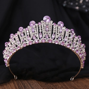 Baroque silver bridal crown with purple crystal rhinestones for wedding and pageant