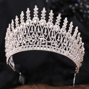 Elegant Baroque silver tiara with intricate crystals and rhinestones for bridal pageant