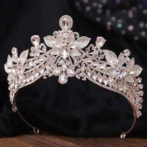 Sparkling silver bridal tiara with floral rhinestone patterns for weddings and galas
