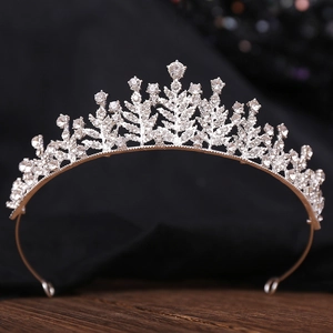Elegant silver bridal crown tiara with sparkling crystal rhinestones for wedding princess look