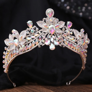 Luxury Alloy Flower Bridal Tiara Rhinestone Crystal Wedding Crown Vintage Baroque Headpiece Hair Accessories Women Jewelry